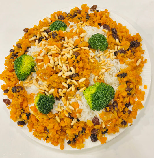Sautéed Carrots & Broccoli With Spiced Ground Meat and Pine Nuts