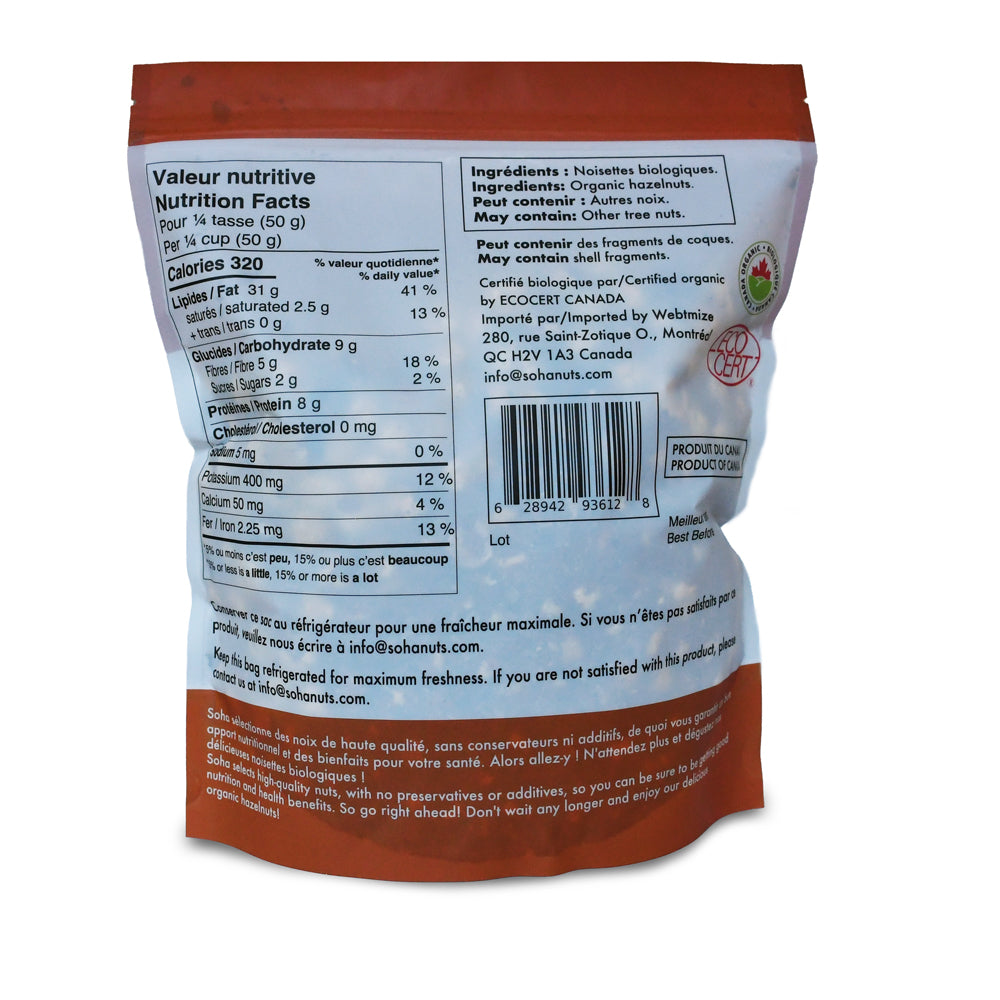 Noisettes grillées à sec biologiques (Non salées)