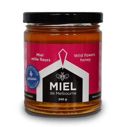 A jar of wild flowers honey from Miel de Melbourne.