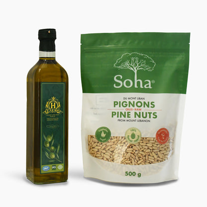 Noix de pin 500g et huile d'olive