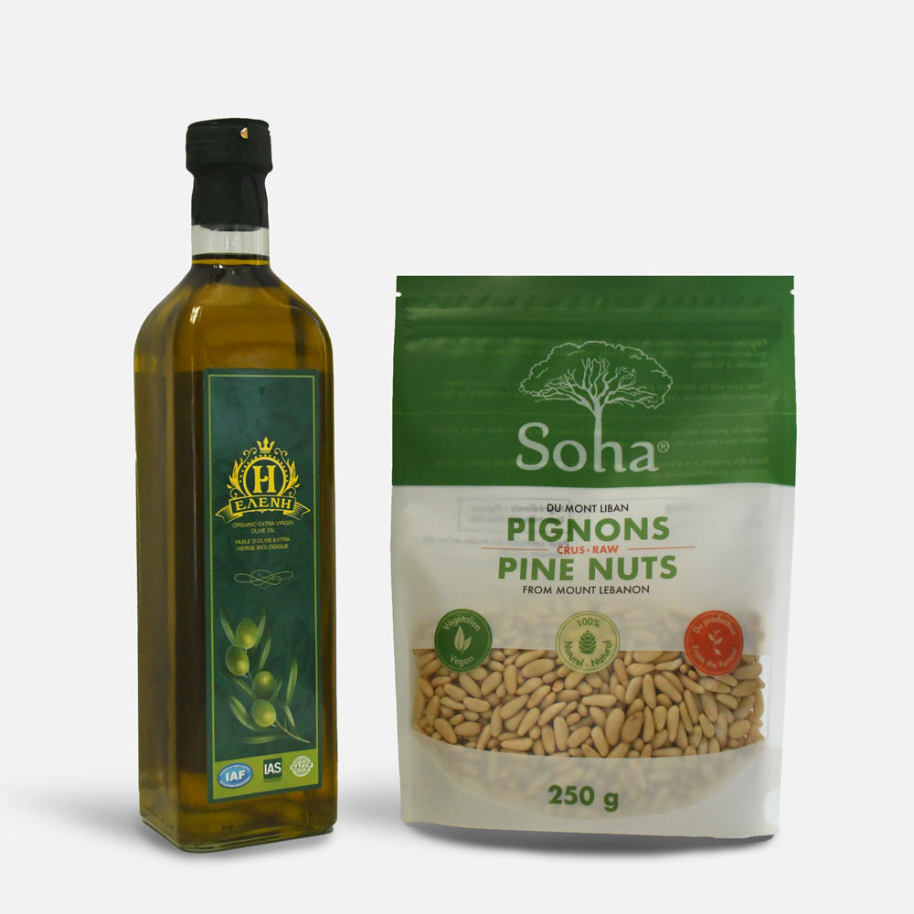 Noix de pin 250g et huile d'olive