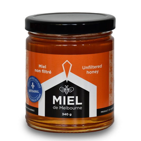 A jar of unfiltered honey from Miel de Melbourne.